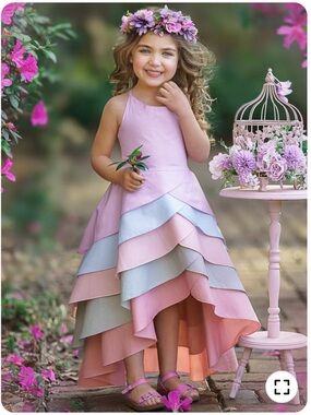 Mia Belle Girls Pretty Petal Pastel Rainbow Tiered Dress size 6